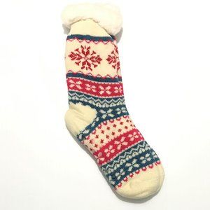 Cream Snowflake Argyle Sherpa Lined Slipper Socks